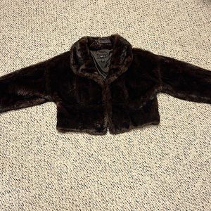 New Ladies Style & Co brown faux fur cropped jacket size Large NWT